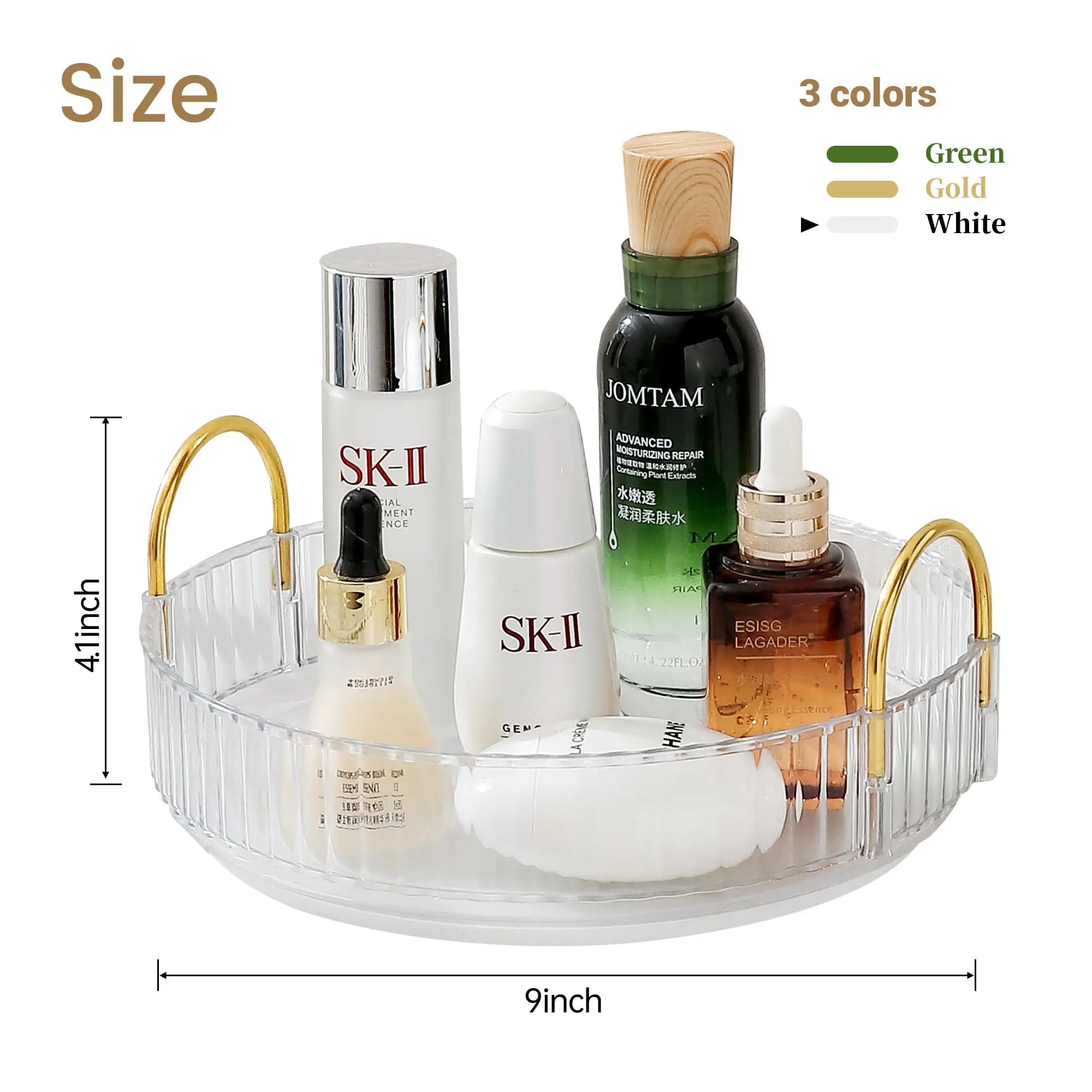Rotating Makeup Organizer for Vanity Make Up Storage Box for Bathroom Counter Clear Cosmetic Toiletry Dresser Spinning Holder