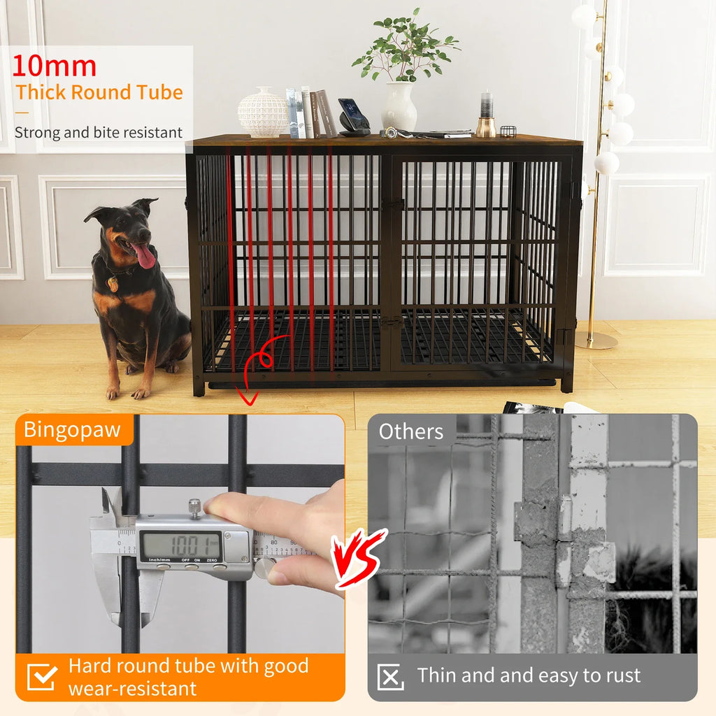 Furniture Style Dog Cage XXL Wooden Pet Kennel End Side Table with Tray and 3 Doors for Medium to Large Dogs