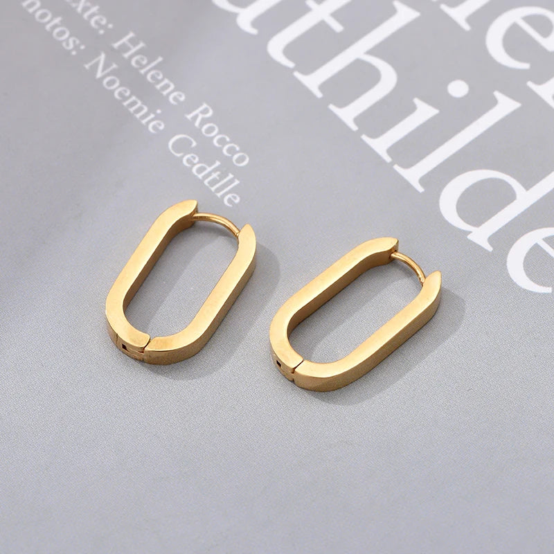 Classic Stainless Steel Hoop Earrings For Women Men Heart Star Oval Rectangle Round Triangle Gold Color Punk Hip Hop Jewelry