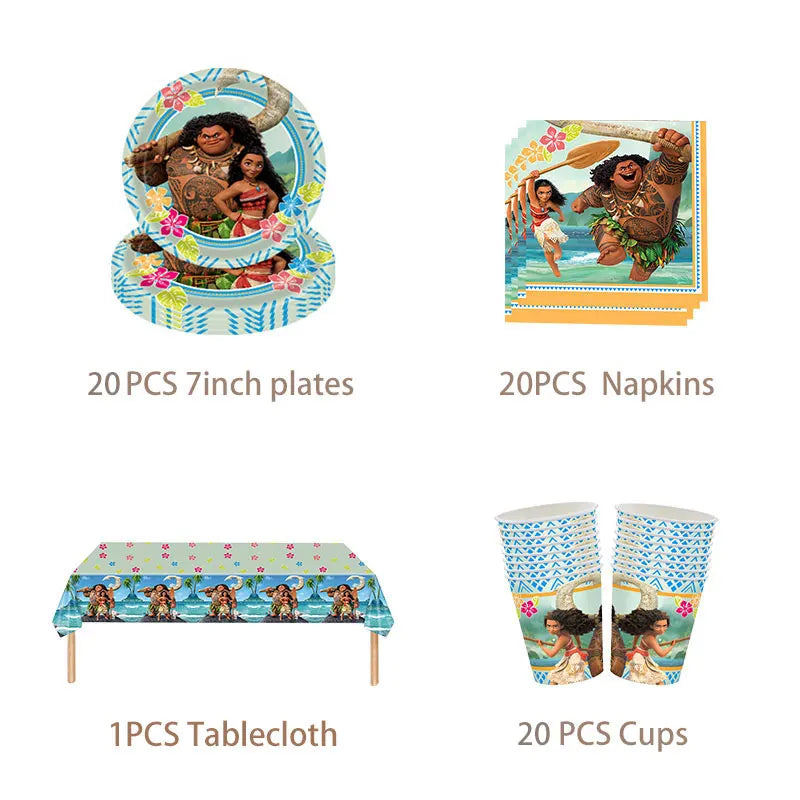 Moana 2 Birthday Party Decoration Supplie Vaiana Birthday Decoration Set Tableware Balloons Backdrop Plates Cups Baby Shower Toy