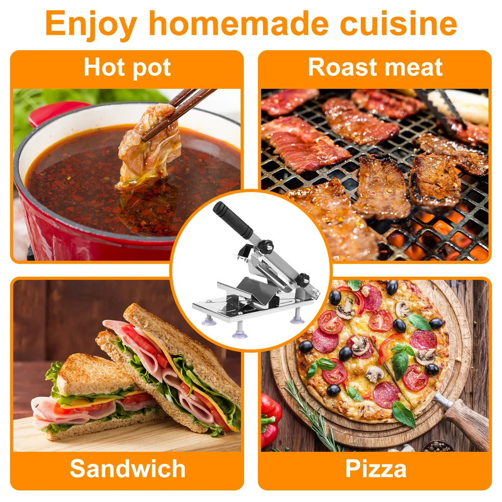Frozen Meat Slicer Stainless Steel Meat Food Slicer with Anti Slip Suction Cups Thickness Adjustable Meat Cutting Machine