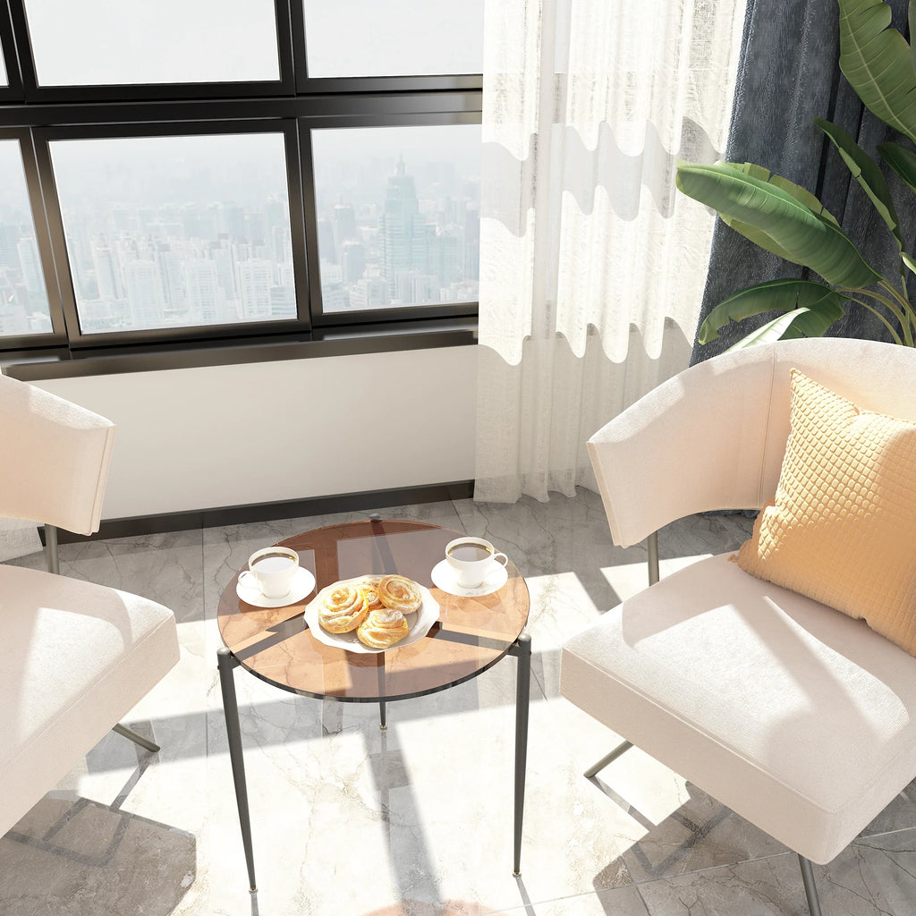 Modern Glass Coffee Table Side End Table Black Metal Legs Living Room Furniture Accent Table