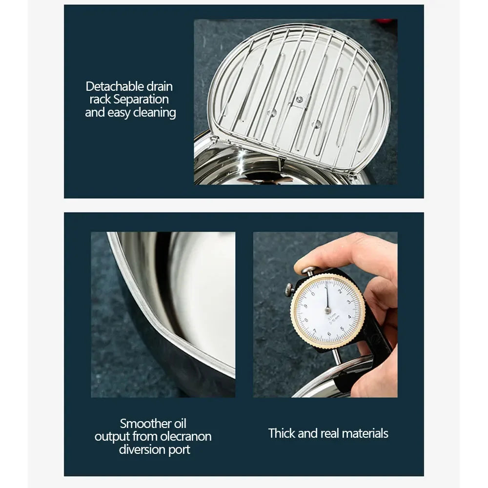 Japanese Deep Fryer With Thermometer and Lid 304 Stainless Steel Kitchen Tempura Fryer Pan Fryer Without Oil Frying Pan Fryer