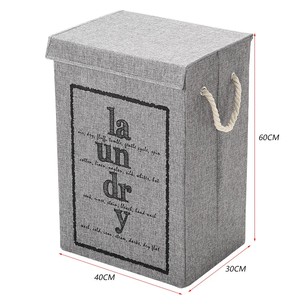 Fabric Foldable Laundry Basket Clothes Storage Bag with Lid