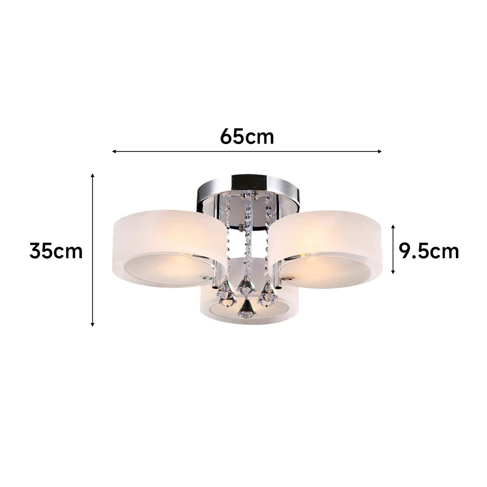 KOMORE Modern Round Acrylic LED Semi Flush Mount with Crystal Accent for Office, Living Room, Bedroom, Kitchen, Hallway, Porch