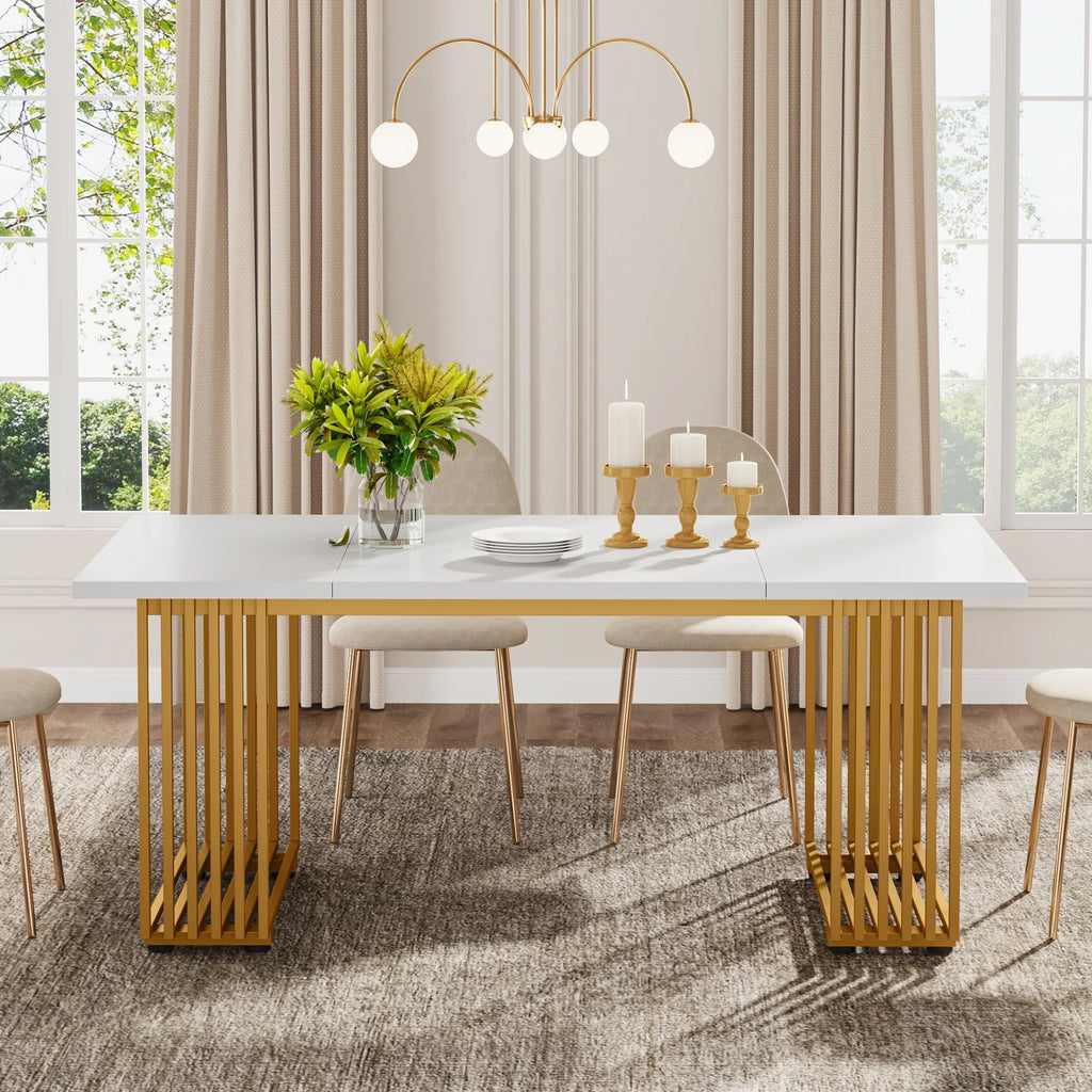 Tribesigns 63-Inch Rectangular Dining Table for 4 to 6, Modern Kitchen Table with Faux Marble Table Top, White Dinner Tables