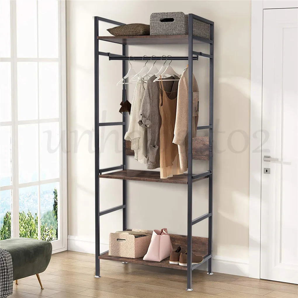 Heavy Duty Garment Rack, Wardrobe Storage Rack, Hall Tree Clothes Rack, Adjustable Shelves, Portable Organizer