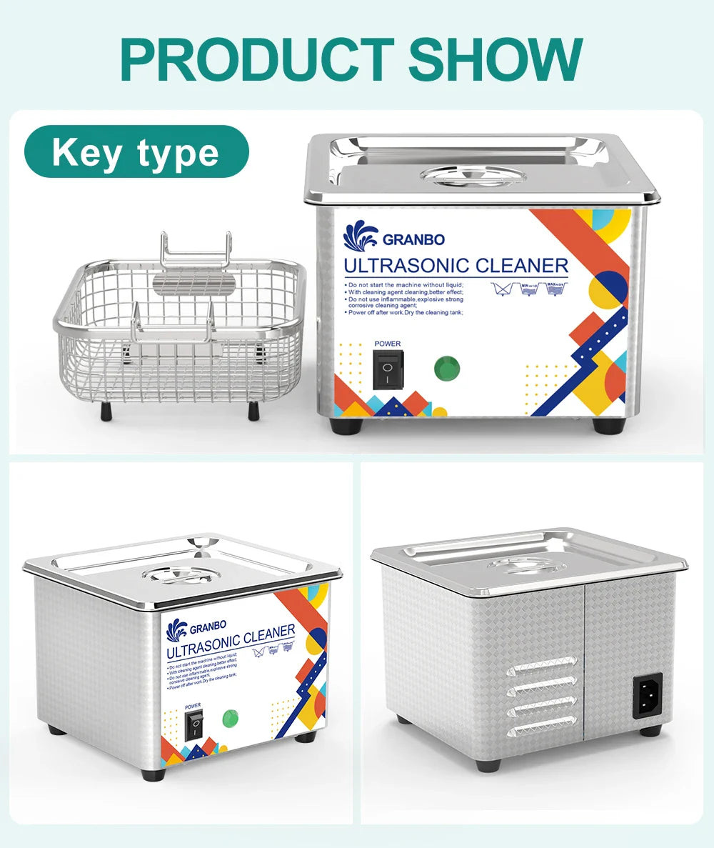 Granbosonic Ultrasonic Cleaner 800ML 1L 40KHz 35W 60W Easy Operation Jewelry Glasses Makeup Washer Bath New Design