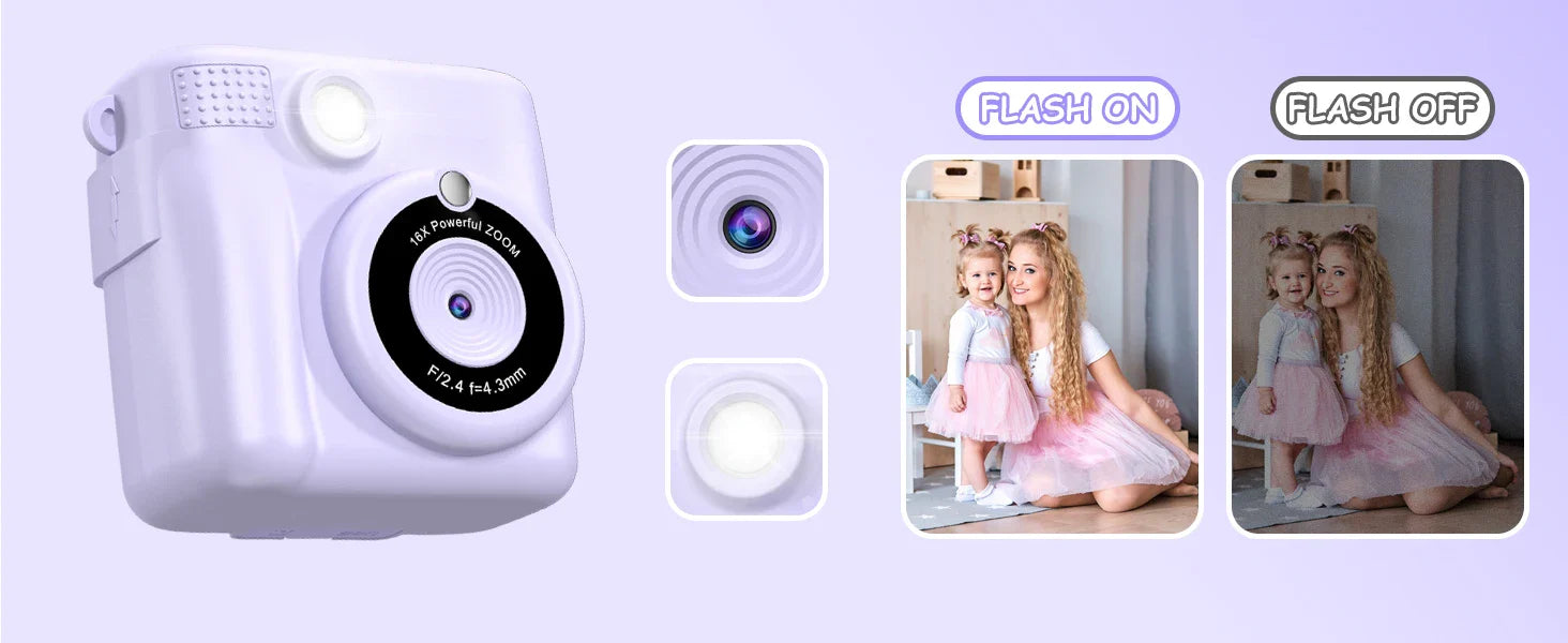Kids Digital Camera 2.4" 1080P HD Video Camera Portable Instant Print Camera with 32GB Card, Birthday Gift for Boys Girls 3-12