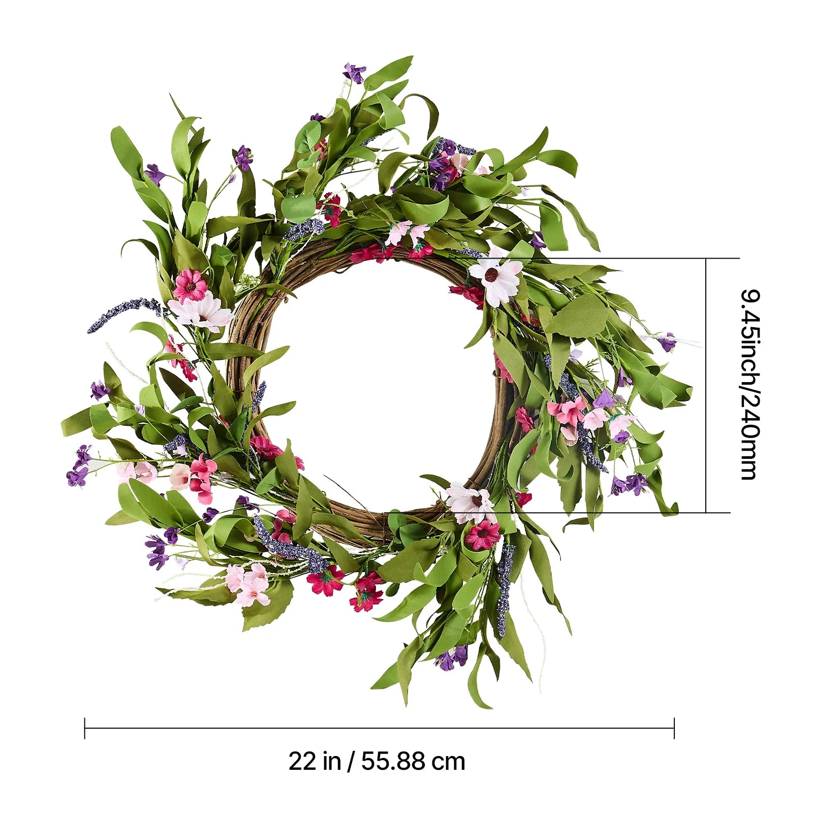 VEVOR Artificial Decorative Wreath Decorated with Peonies Hydrangeas Babysbreath Year Round Wreath for Wall Wedding Decorations