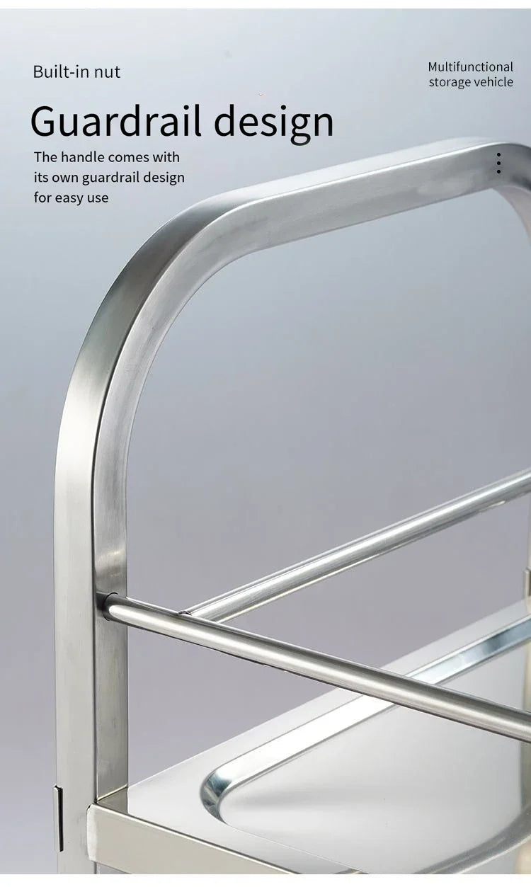 Stainless Steel Cart with Thickened Three Layers- Kitchen Utility Cart for Serving  Collecting Dishes Multi-functional Trolley