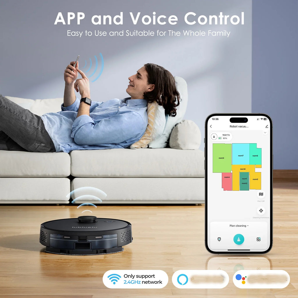 Lubluelu L15 Robot Vacuum And Mop Combo 5000Pa, 3 In 1 Robot Vacuum Cleaner,Robot Vacuum, Auto-Charging, 5 Maps, 30 No-go Zones