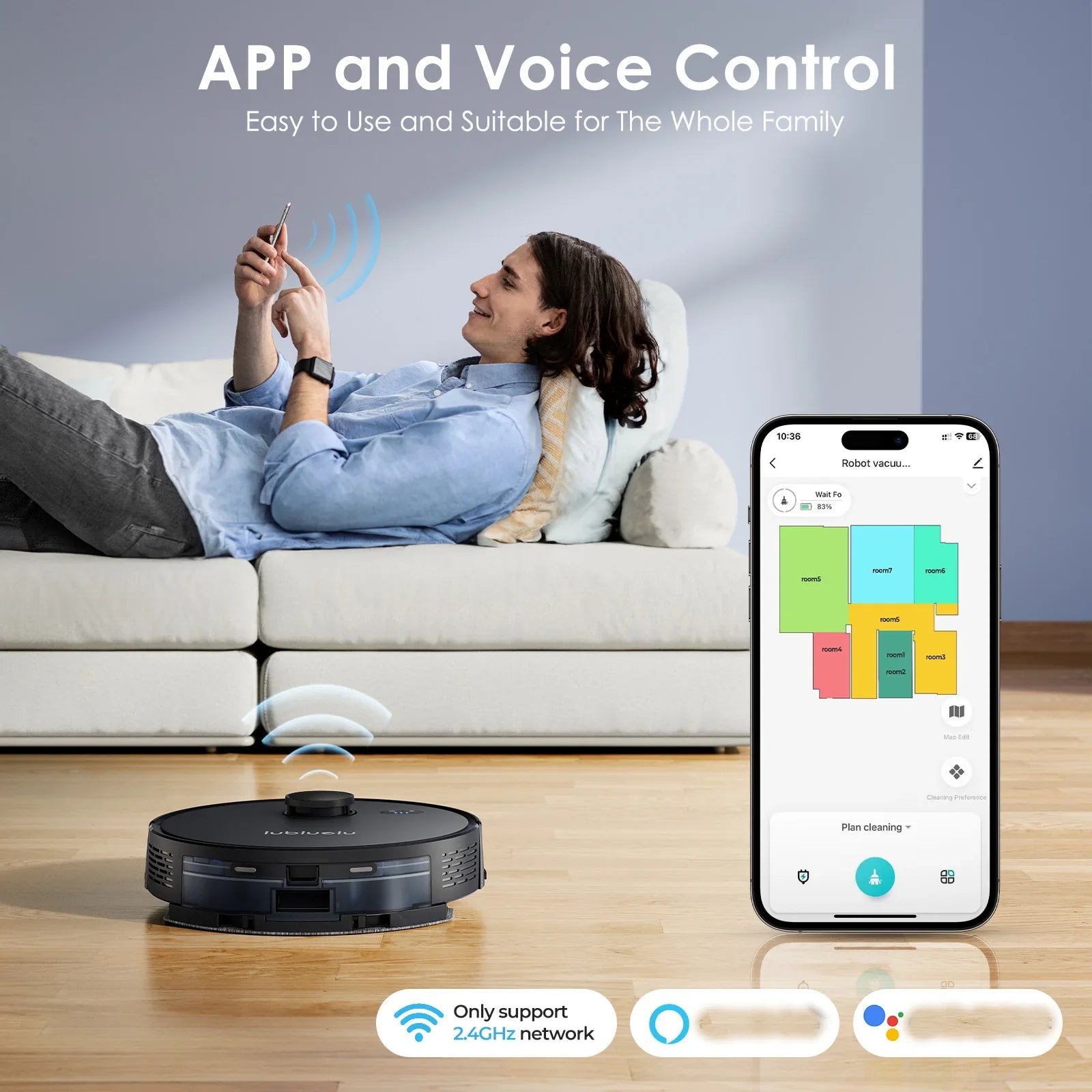 Lubluelu L15 Robot Vacuum And Mop Combo 5000Pa, 3 In 1 Robot Vacuum Cleaner,Robot Vacuum, Auto-Charging, 5 Maps, 30 No-go Zones