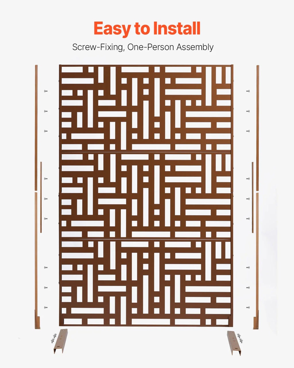 VEVOR Metal Privacy Screen Freestanding Outdoor Divider with Stand 3-Panel Decorative Garden Steel Privacy Fence for Balcony