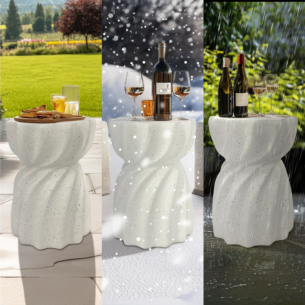 Contemporary Lightweight Concrete Accent Side Table Patio Hourglass Side End Table Garden Stool for Living Room Office