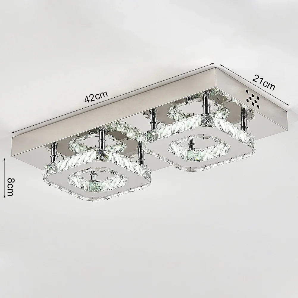 KOMORE Modern Small Crystal LED Ceiling Light, Square / Round for Office, Living Room, Bedroom, Kitchen, Hallway