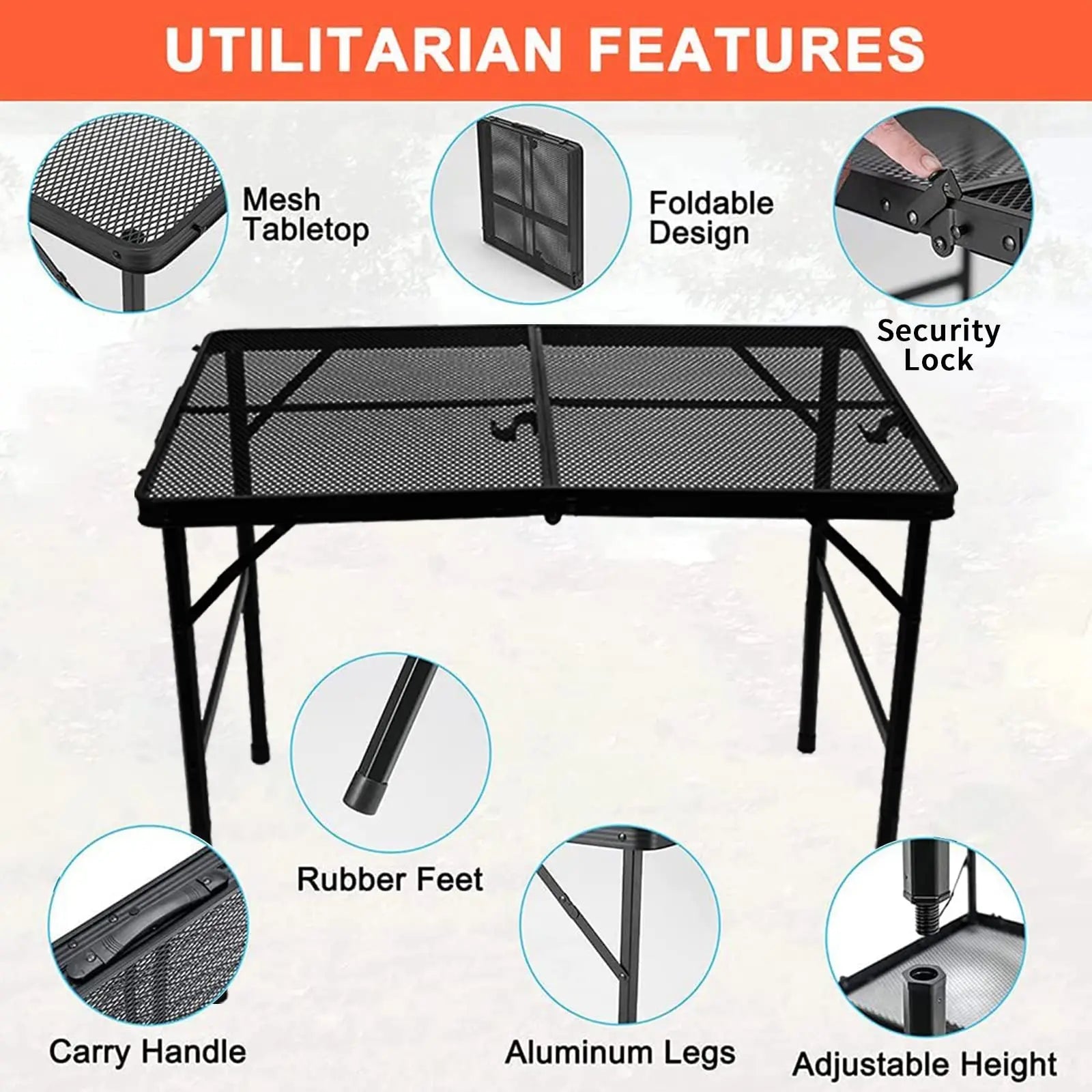 Grill Table For Outside,Lightweight Aluminum Folding Portable Metal Mesh Outdoor Grill Table For Camping Cooking BBQ RV Picnic