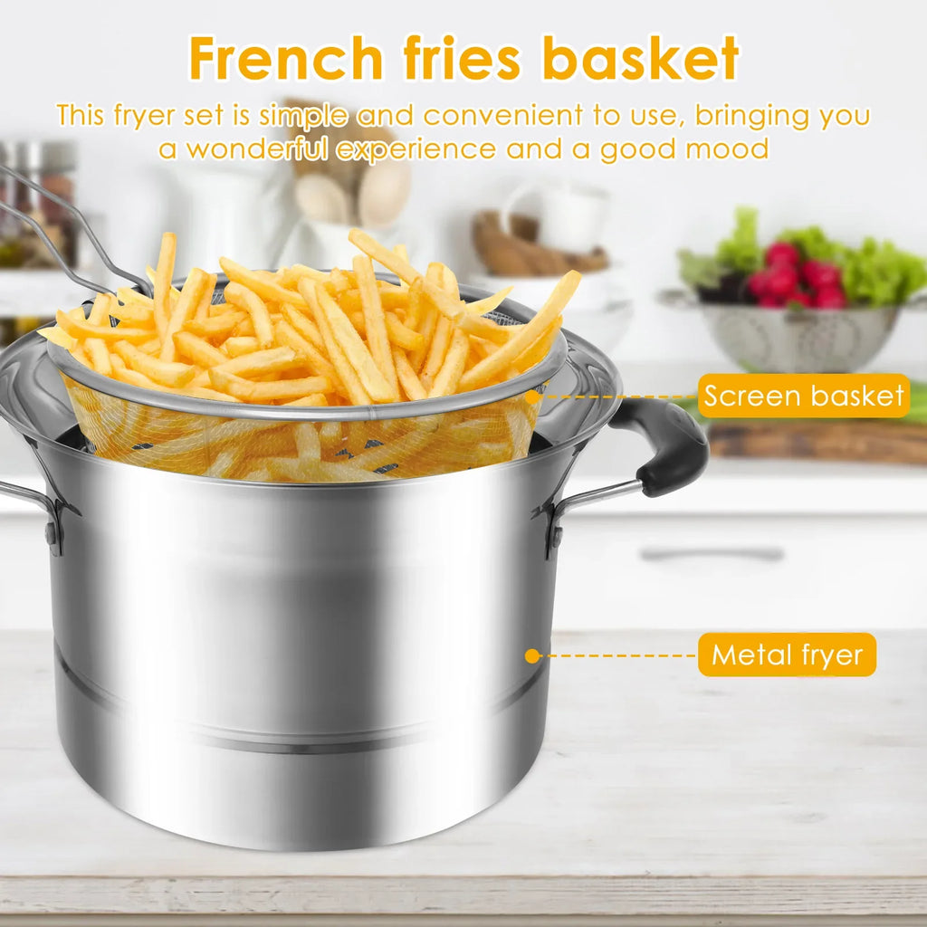Deep Fryer Pot with Strainer Basket Stainless Steel Fryer Pot Multifunctional Deep Frying Pot for Cooking Chicken Wings Seafood