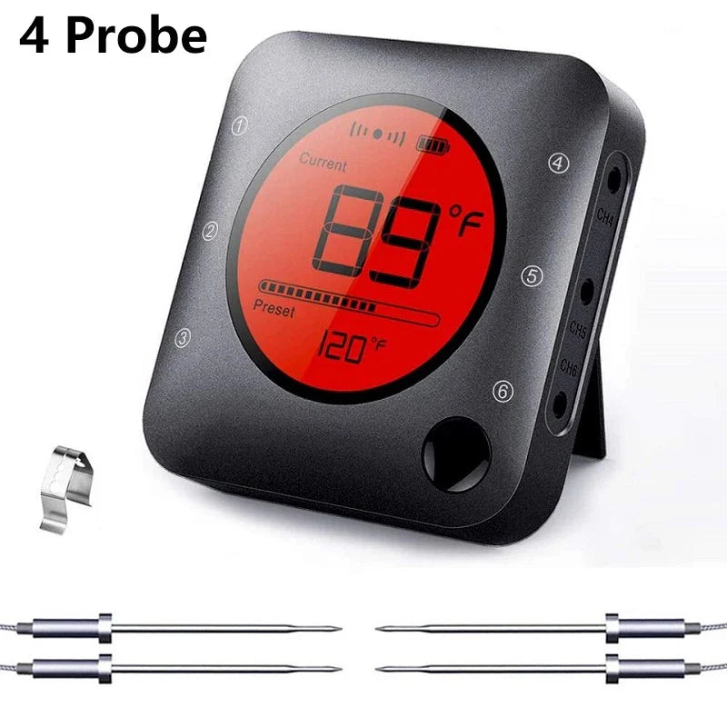 Wireless Bluetooth Meat Thermometer Digital BBQ Kitchen Thermometer Support 6 Probe for Smoker Cooking Grill Oven Candy