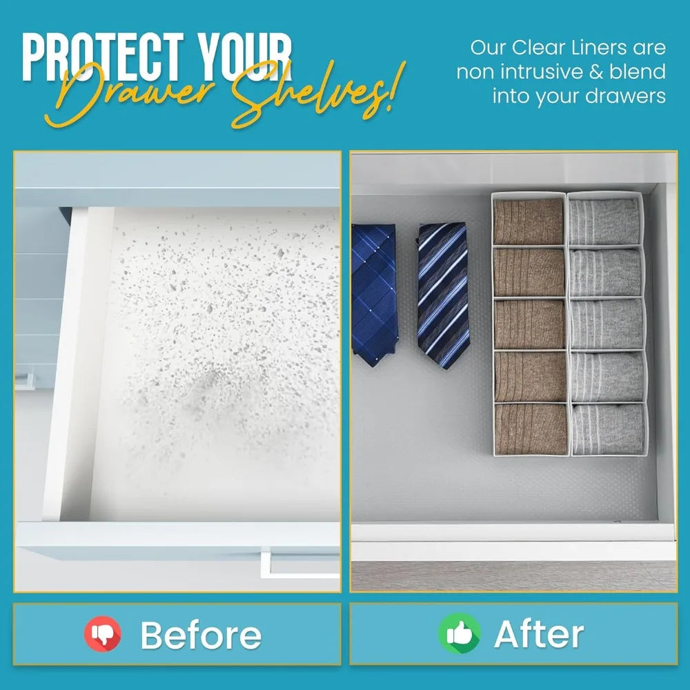 Shelf Liner for Kitchen Cabinets - Non-Slip Waterproof Drawer Liner Mat Easy Clean