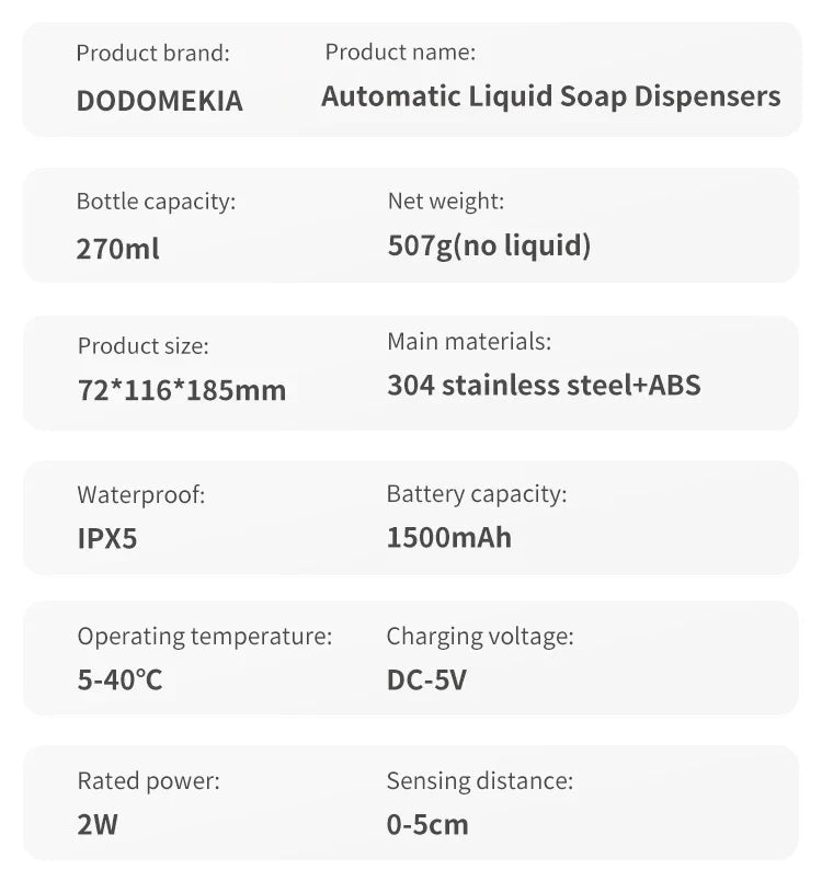 Kitchen Soap Machine Automatic Sensor Out of Hand Sanitizer Smart Electric Body Wash Soap Dispenser 304 Stainless Steel