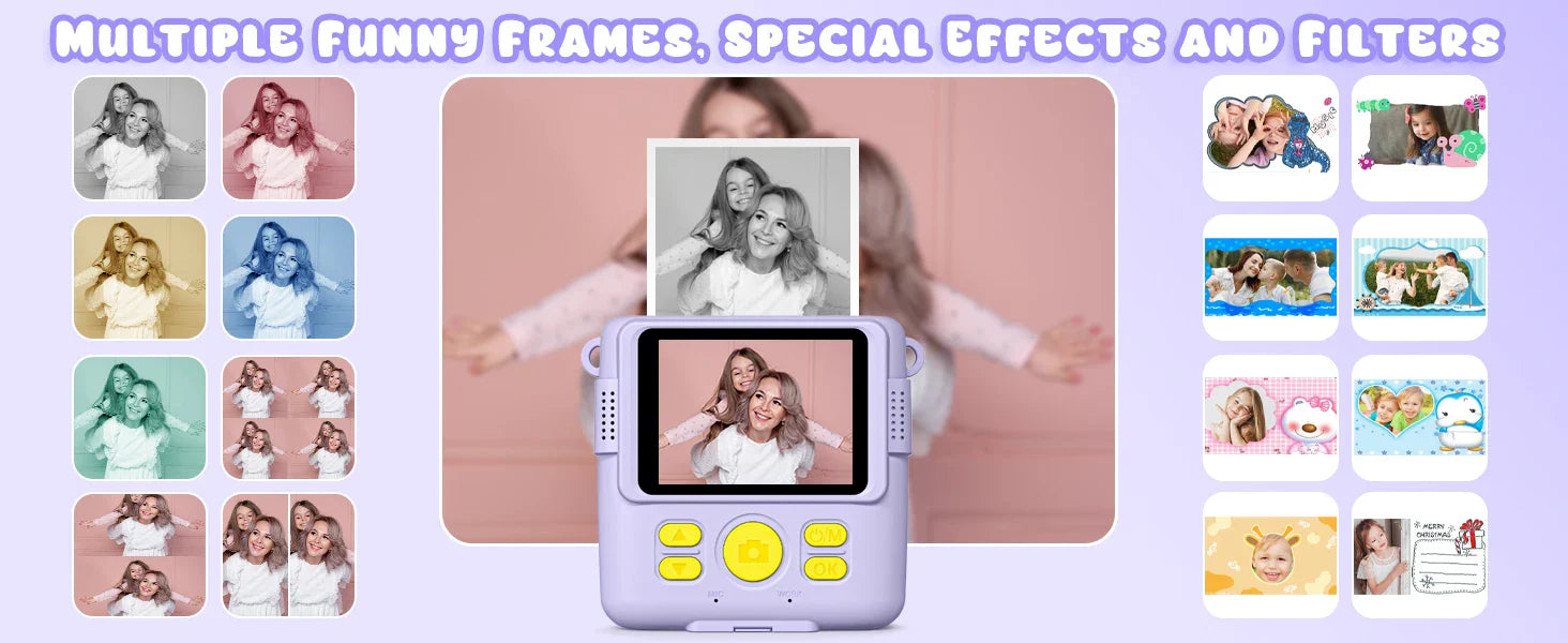 Gofunly Children's Instant Print Camera Thermal Printing Digital Camera 2.4" 1080P Camera Toy For 6-12 Years