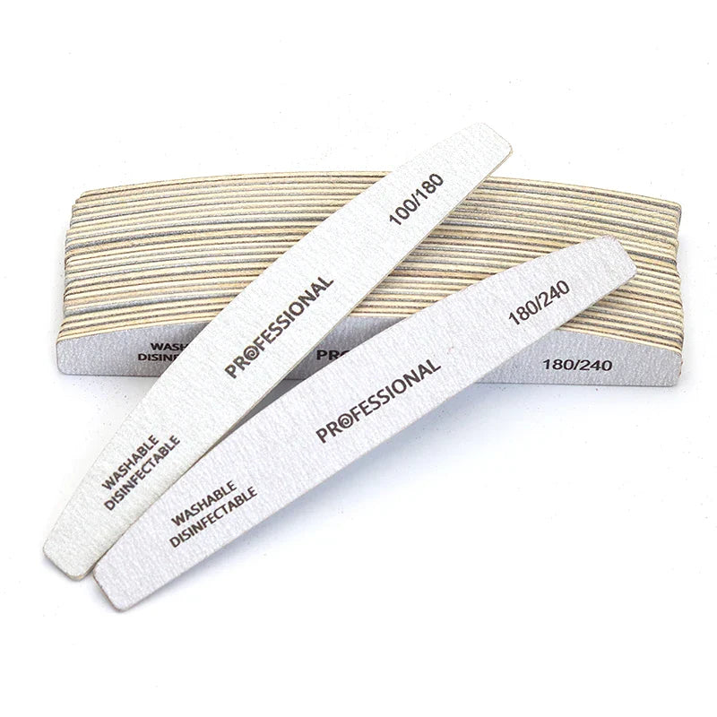 10pcs/Lot Wooden Nail Files Professional 100 180 240 Emery Board Manicure Buffer Grey Boat Double-sided Wooden Pedicure Buffers
