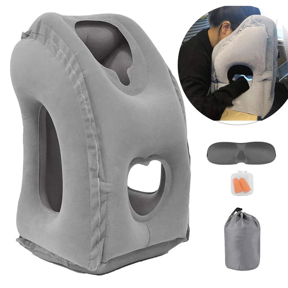 Inflatable Travel Pillow Portable Headrest Sleeping Bag Cushion Chin Neck Support for Outdoor Airplane Train Office and Home Use
