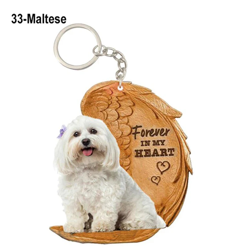 Dog Memorial Keychain - Forever In My Heart Angel Pendant Pet Jewelry Gift
