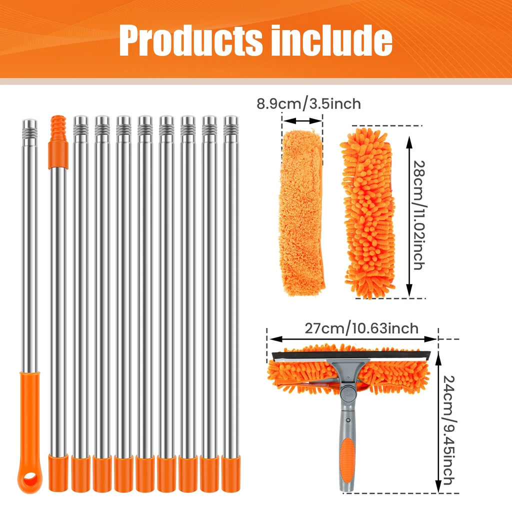 Extendable Window Cleaner Tools Set 2 in 1 Double Sided Window Cleaner Duster Tool 180° Rotatable Long Handle Window Mop