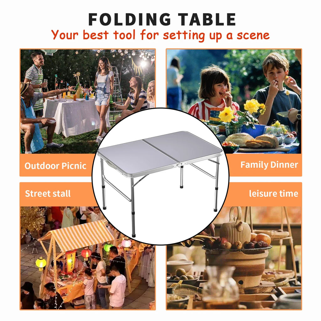 3FT/90CM Picnic Folding Tables, Aluminium Foldable Portable Adjustable Height Lightweight for Camping BBQ, 90x60x37/67cm