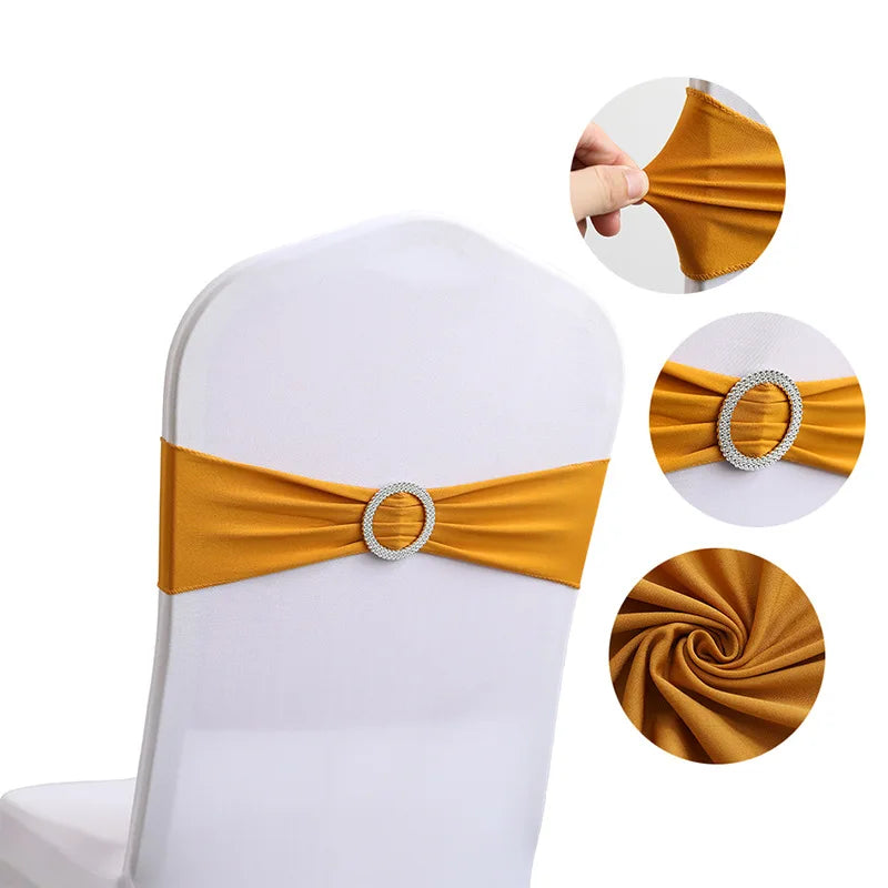 10pcs High-end Hotel Wedding Decoration Butterfly Knot Backrest Flower Spandex Chair Ribbon Chair Cover Elastic Strap
