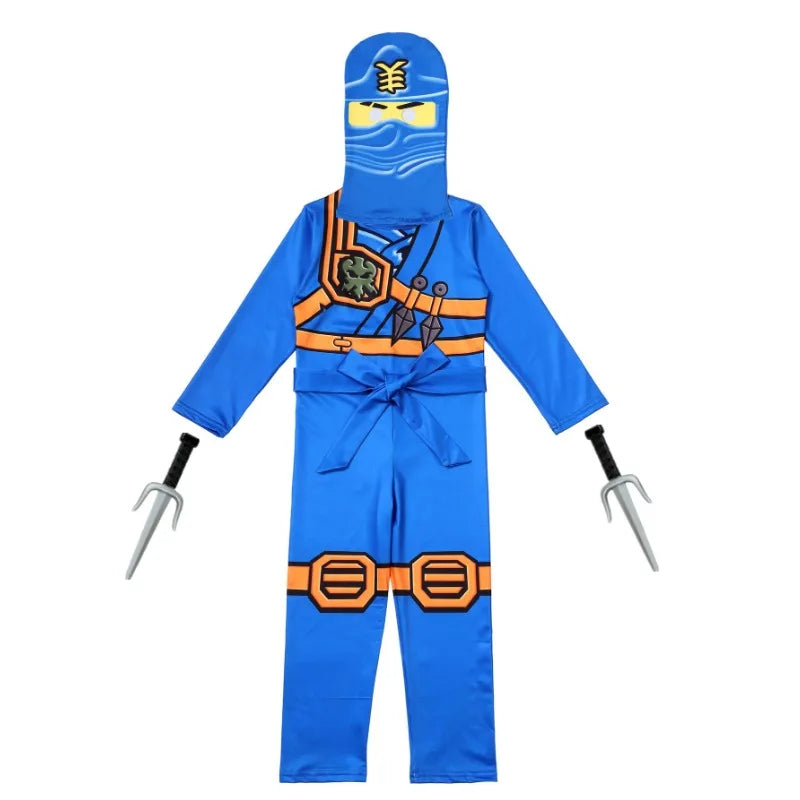 Complete Party Costume Set for Kids with Makeup Mask NinjTheme Party Cosplay Costume Set for Kids Mask Jumpsuit and Accessories
