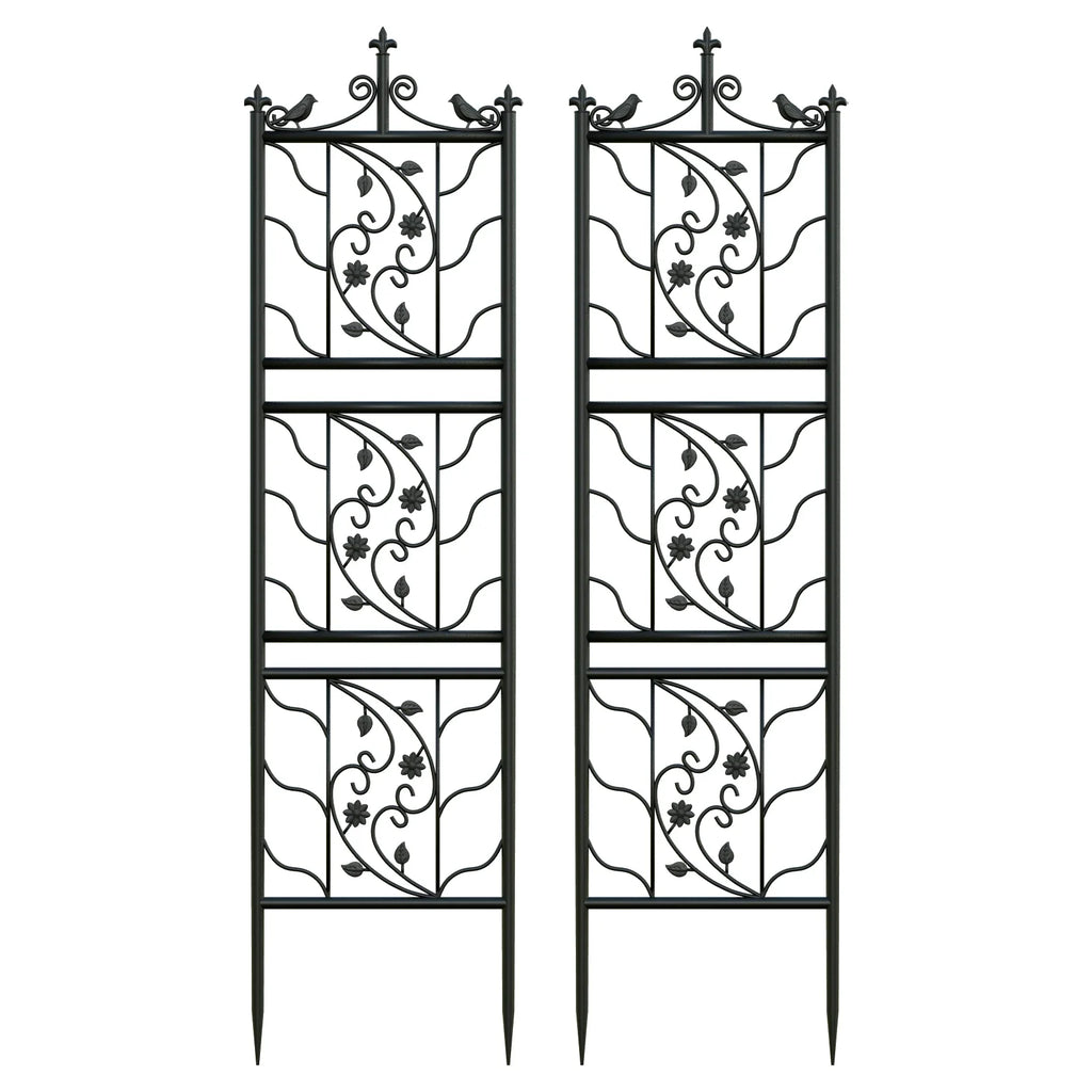 Thick Metal Garden Trellis, Bird Leaf Grid Panel Fence, Climbing Planter Support Frame, 2pcs