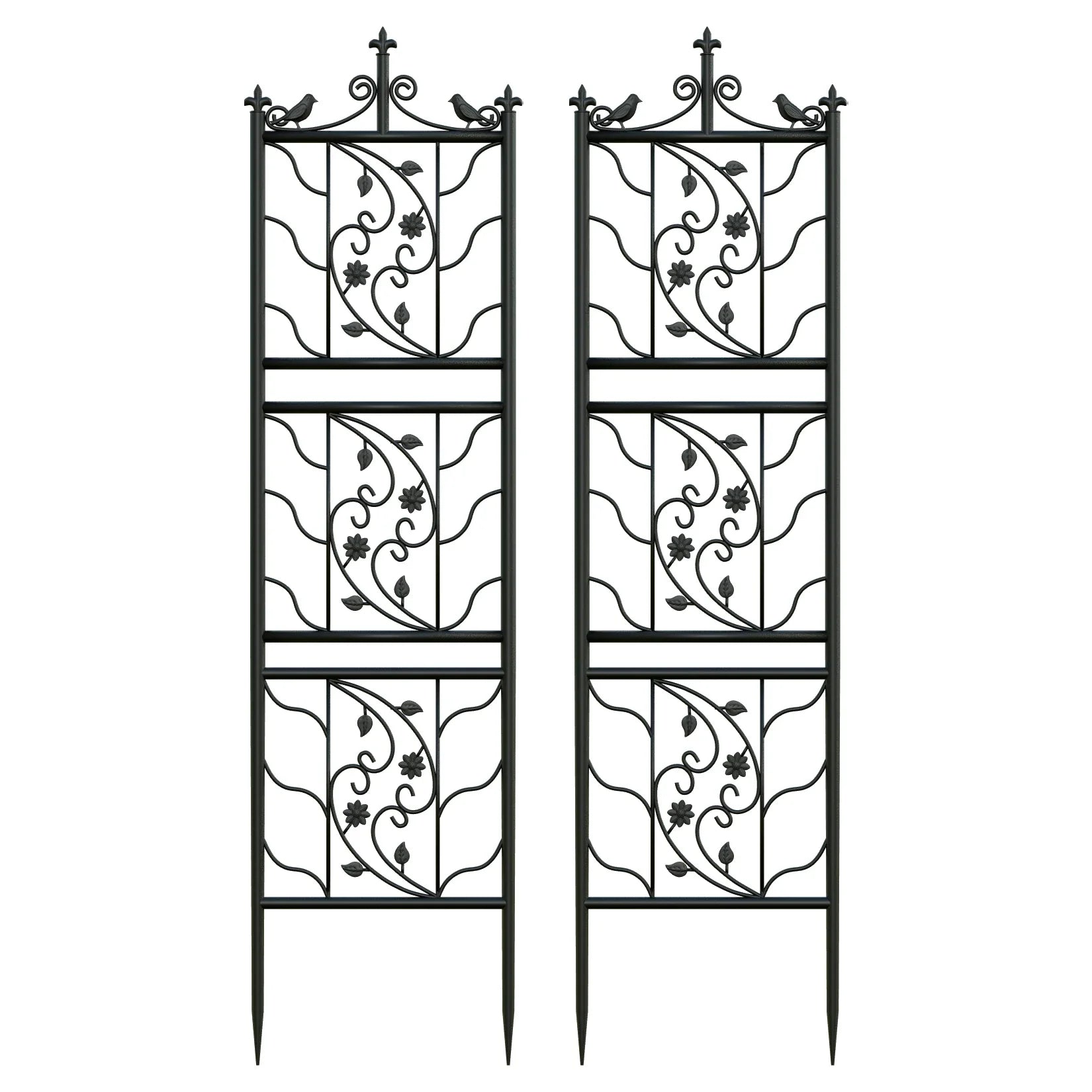 Thick Metal Garden Trellis, Bird Leaf Grid Panel Fence, Climbing Planter Support Frame, 2pcs