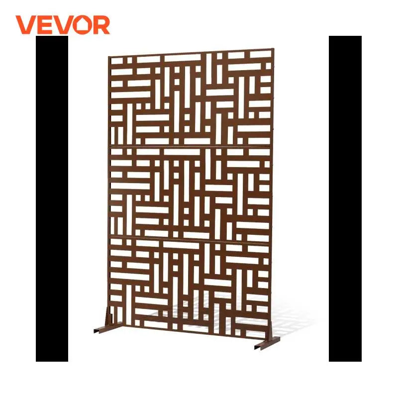 VEVOR Metal Privacy Screen Freestanding Outdoor Divider with Stand 3-Panel Decorative Garden Steel Privacy Fence for Balcony