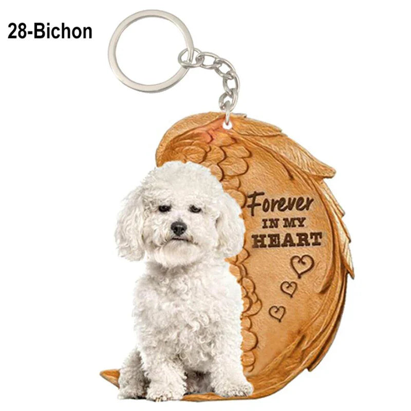 Dog Memorial Keychain - Forever In My Heart Angel Pendant Pet Jewelry Gift