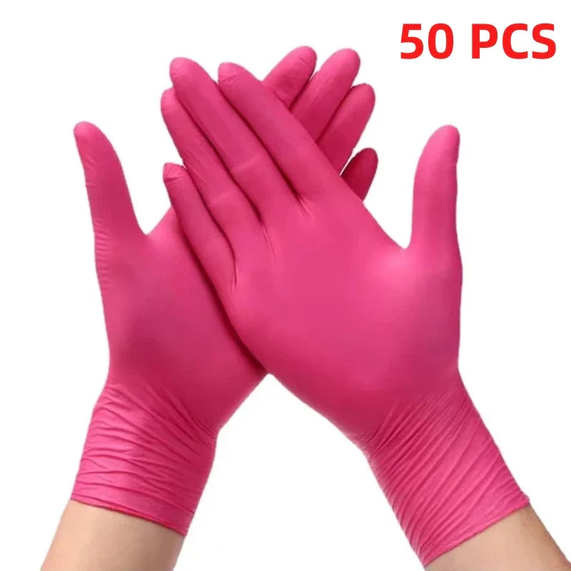 Fuchsia Nitrile Disposable Gloves Pink 20/50/100PCS Powder Latex Free Cleaning Gloves For Beauty Hair Dye Esthetician Nail Salon