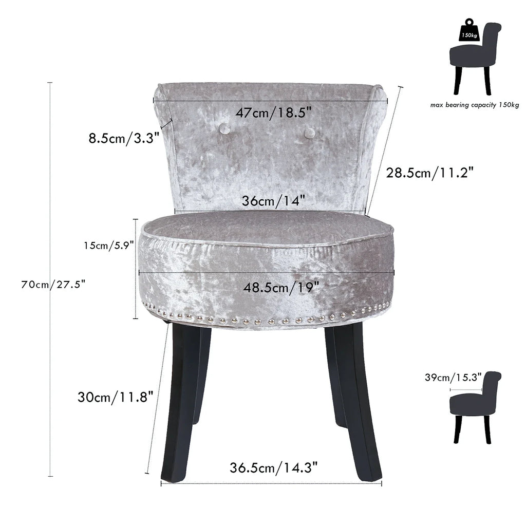 Crushed Velvet Vanity Stool, Dressing Table Chair, Bedroom Makeup Chair with Backrest, 2 Colors