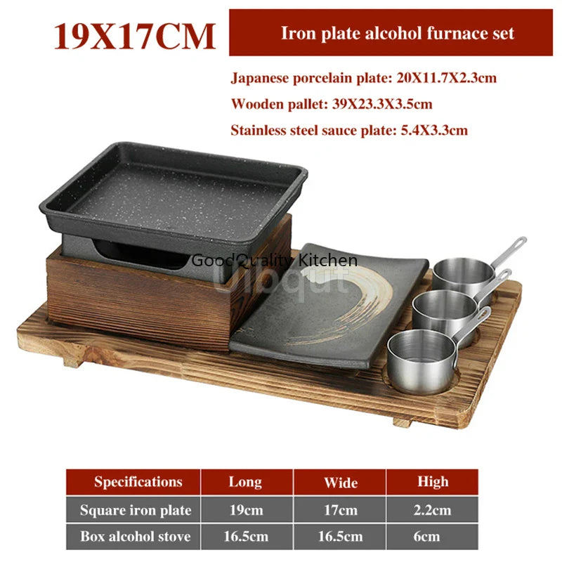 Dining room single and double tableware Cast iron barbecue plate Square alcohol oven baking tray Korean style barbecue stove set