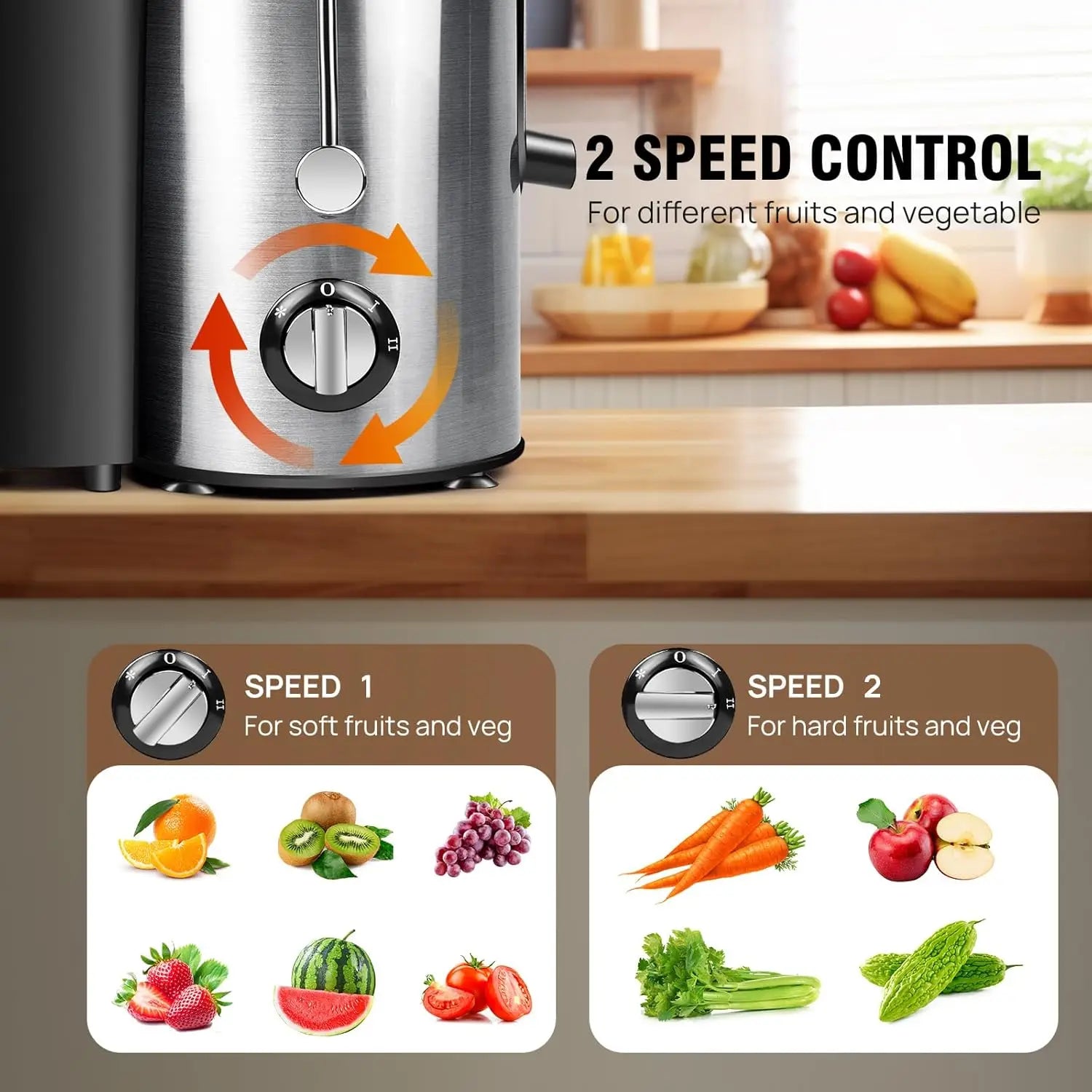 Juicer, Juicer Machines, Fruit and Vegetable Juice Extractor, Compact Juicer with 3 Speed Control, 500ML Capacity, Drip Stop
