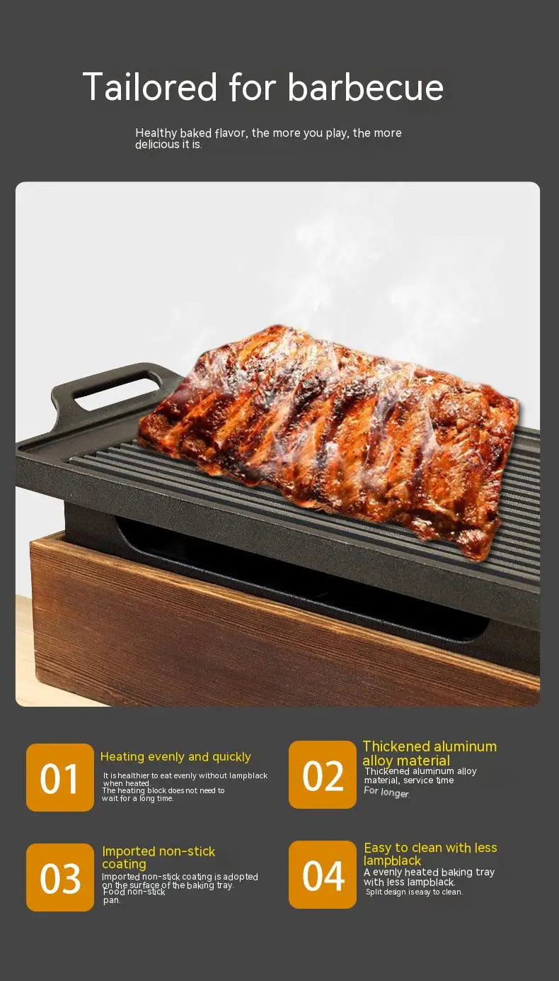 Smokeless Portable BBQ Grill Korean Japanese Barbecue Grill Charcoal BBQ Oven Alcohol Stove Household Non-stick Cooking Tools