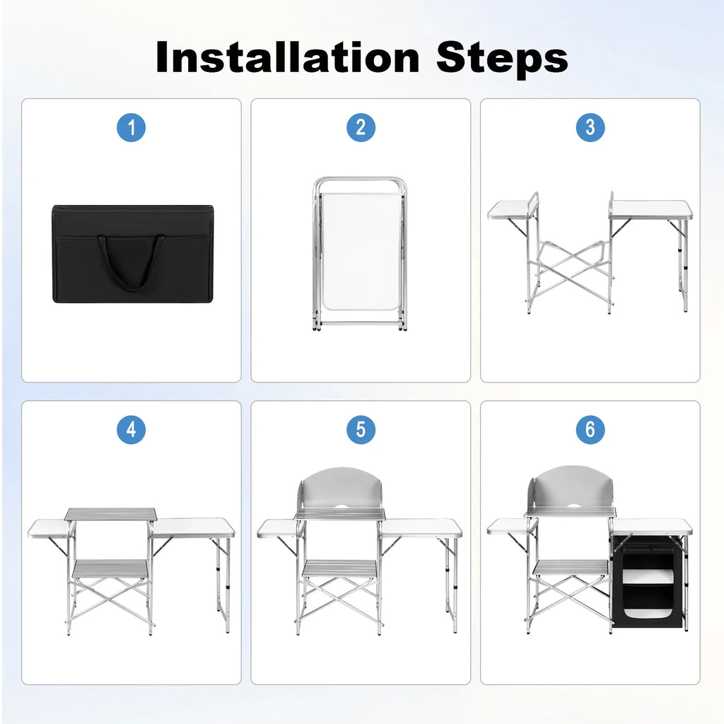 WOLTU Aluminium Foldable Camping Cabinet Travel Kitchen Cooking Storage Rack BBQ Table with Carry Bag for Outdoor  Garden Picnic