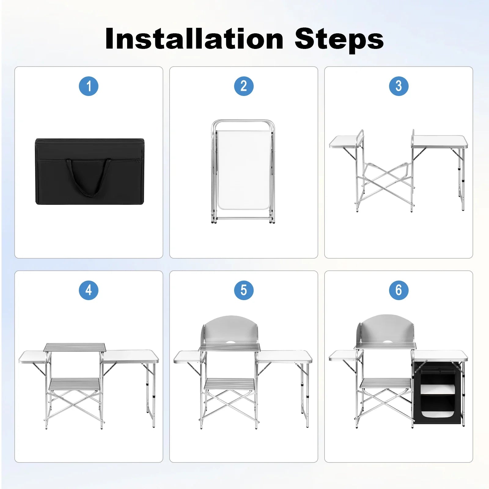 WOLTU Aluminium Foldable Camping Cabinet Travel Kitchen Cooking Storage Rack BBQ Table with Carry Bag for Outdoor  Garden Picnic