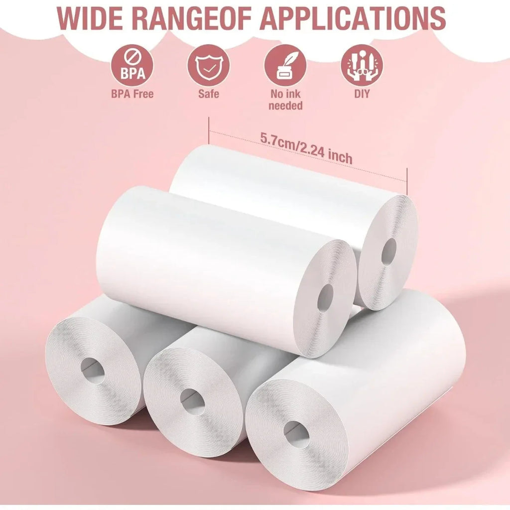 Kids Camera Instant Print Refill for Kids Instant Camera Thermal Printing BPA Free,57x25mm White Non-Adhesive Photo Print Rolls