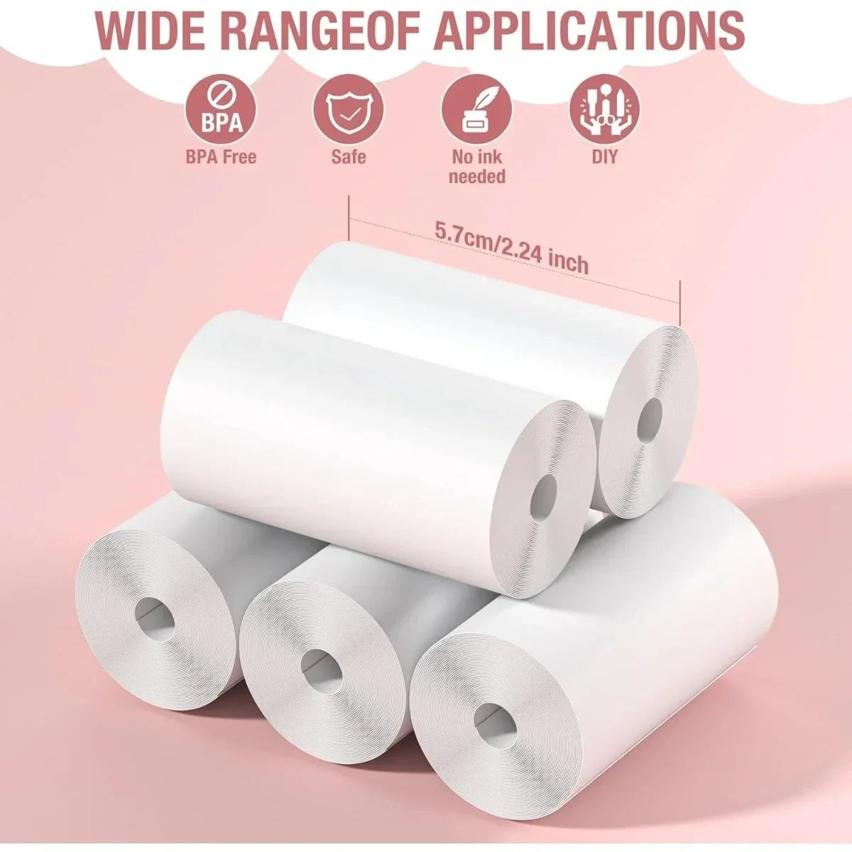 Kids Camera Instant Print Refill for Kids Instant Camera Thermal Printing BPA Free,57x25mm White Non-Adhesive Photo Print Rolls