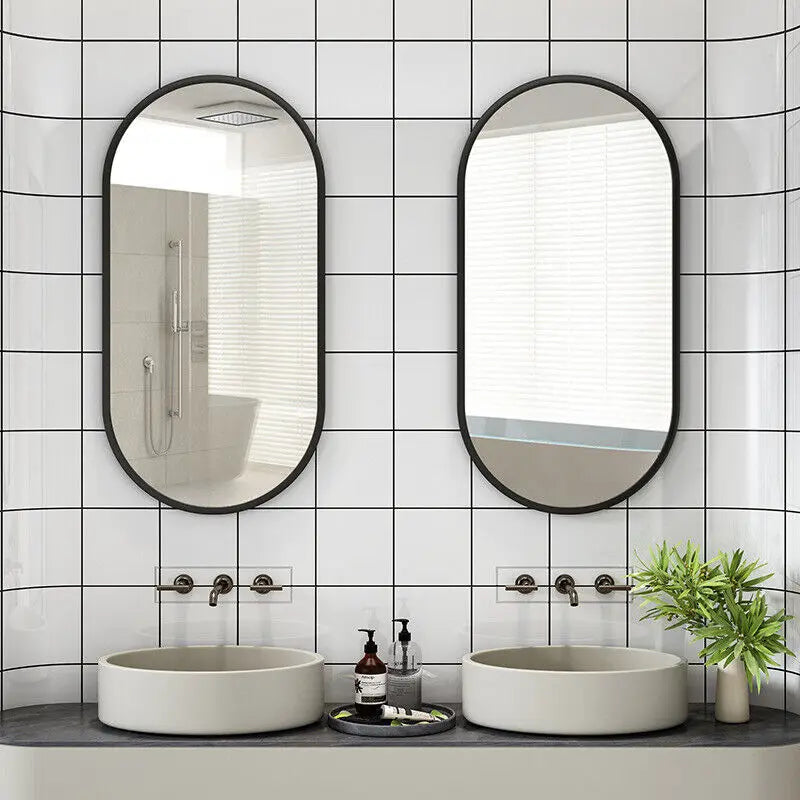 LUVODI Modern Black Metal Framed Dressing Mirror Oval Bathroom Vanity Mirror for Wall