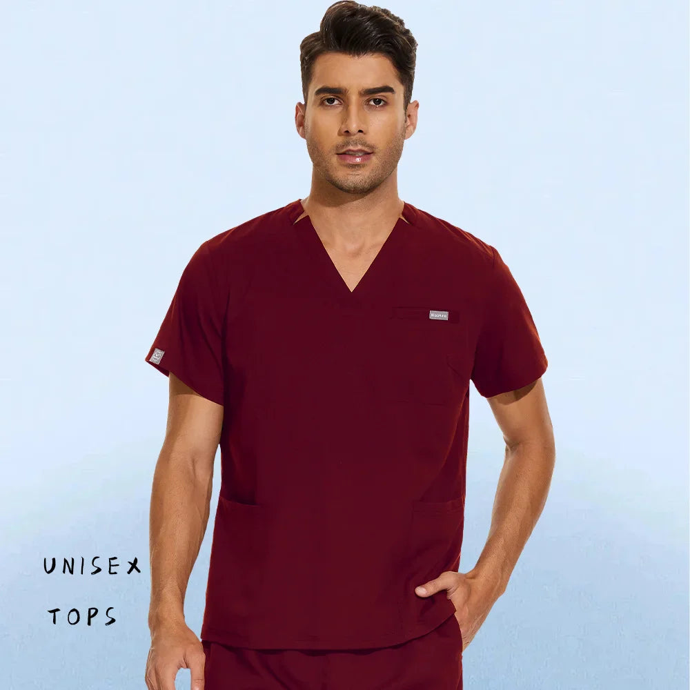 Hospital Nursing Uniform Surgery Scrubs Tops Women Short Sleeved Shirts Dental Clinic Workwear Nurse Blouse Doctor Clothes Black