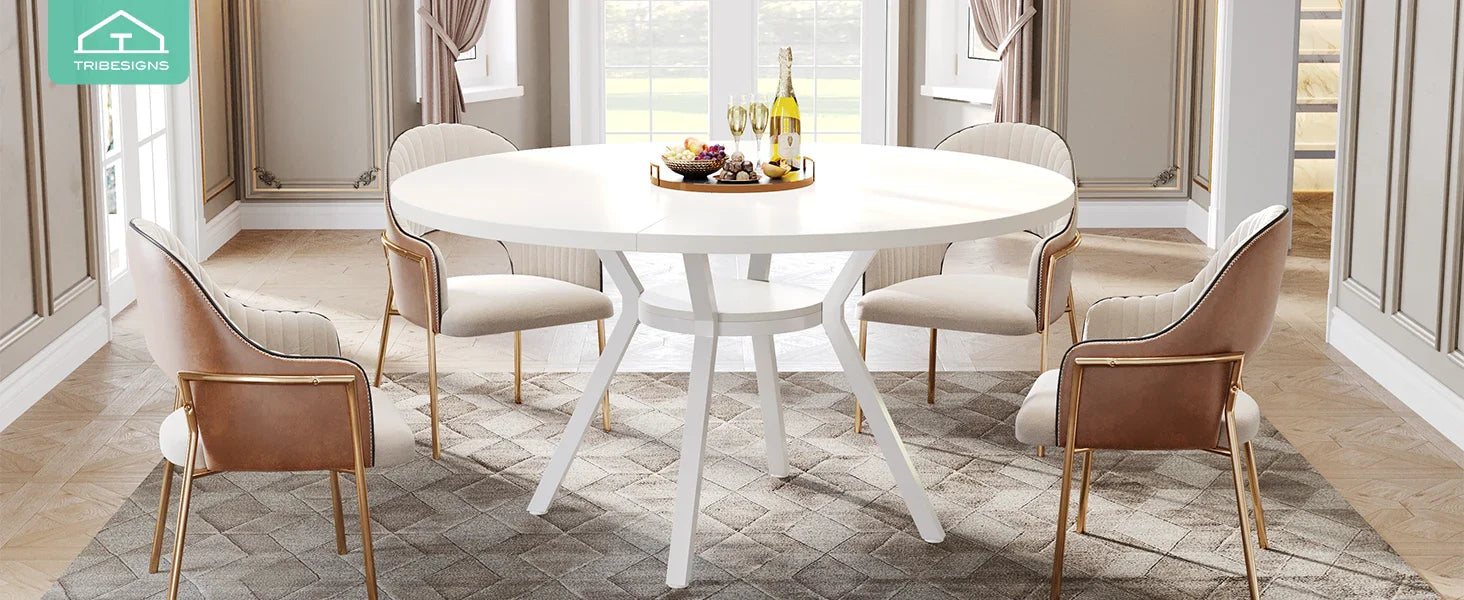 Tribesigns Round Dining Table for 4-6 People, 47-Inch Farmhouse Dinning Room Table Circle Kitchen Table, Industrial Dinner Table