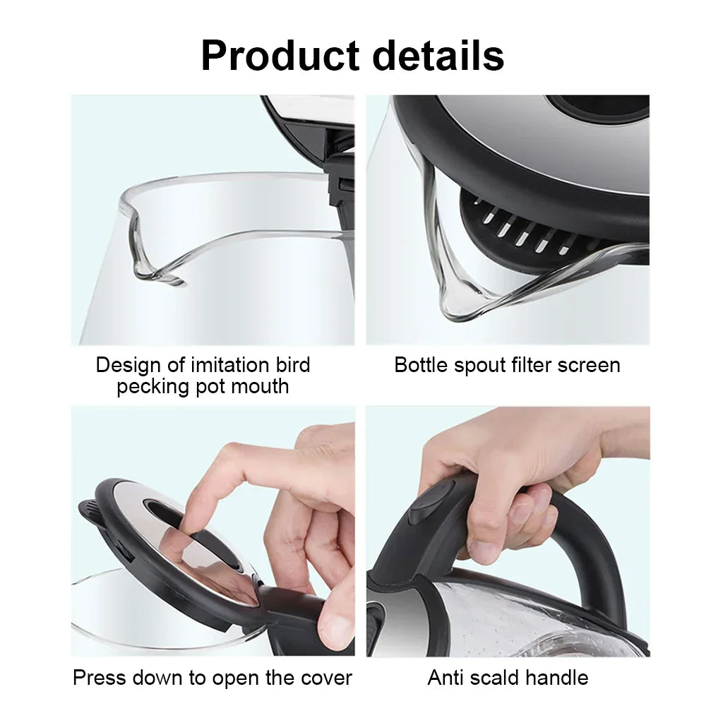 1.8L Electric Kettle 1500-1800W Glass Tea Kettle Water Boiler 220V Auto Shut-Off Electric Kettle Home Kitchen Appliances